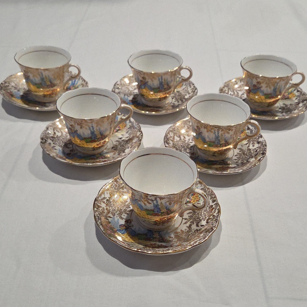 Vintage Colclough Bone China Crinoline Lady Cup/Saucer Set Made in England